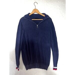 G/FORE Mens Quarter Zip Sweater Navy Blue Striped Cuffs Golf Pullover Large